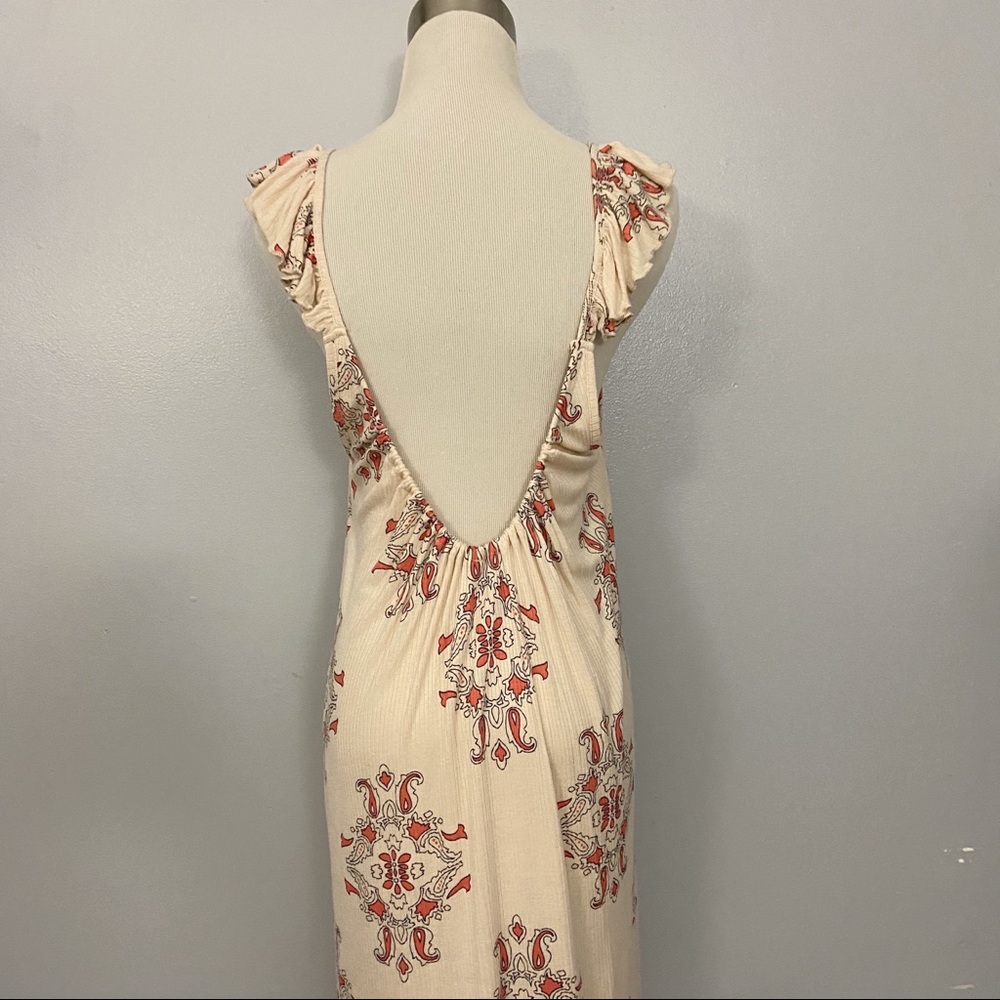 Free People Cream Orange Paisley Tunic Ruffle Top - Picture 3 of 8